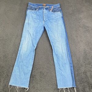 Jean Atelier Womens High Rise Button Fly Raw Hem Two Tone Denim Size 29